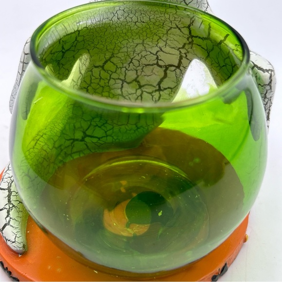 Rare Vtg Kirkland's Halloween Crackled Ghost Candleholder w Green Glass Votive - Picture 6 of 15